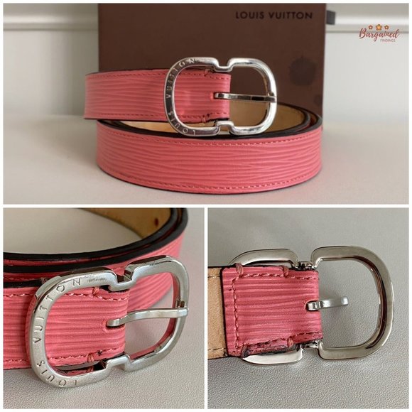 Authentic Louis Vuitton Pink Epi Leather Slim Silver Butterfly Buckle Belt 85/34 - Picture 2 of 13